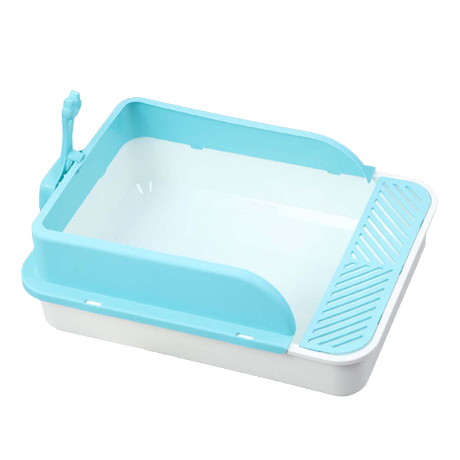 Cat Litter Tray Kitty Litter Pan Cat Sand Box Semi Enclosed Open Top Pet Kitten Toilet for Small Animals Easy to Clean, No Odor White and Blue XL