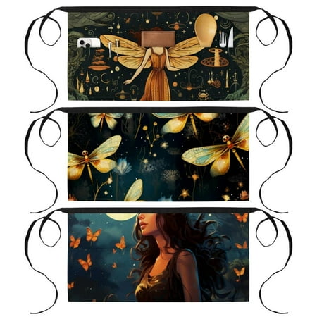 

Firefly Apron with Three Pockets Printed Design - Ideal for Waiter Cleaning Tasks