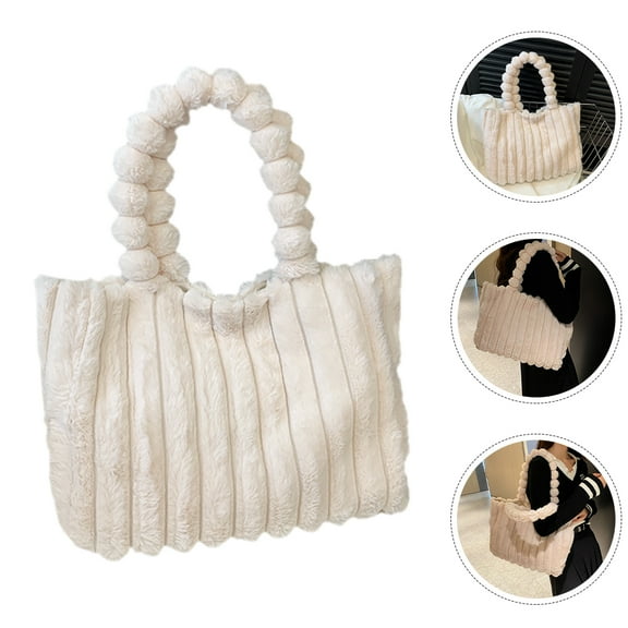 HONMEET Cute Shoulder Bag for Women Daily Use Plush White 1Pack 17.7X11X4.7In