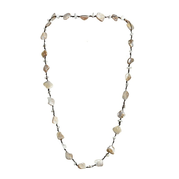 AeraVida Boho Chic Brown & White Mother of Pearl Shell Long Bohemian Necklace for Female Adult