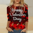 thumbnail image 2 of Htigea Happy Valentines Day Tops for Women 3/4 Sleeve Crewneck T-Shirts Fashion Letter Print Shirts Ladies Tunic Tees Casual Date Night Blouses Women's Wine,XXL, 2 of 5
