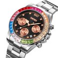 thumbnail image 3 of Women Colorful Diamond Watches Chronograph Rotatable Bezel Mineral Glass Luminous Watch Stainless Steel Waterproof Date Analog Quartz Watch Fashion Business Dress Wristwatch, 3 of 7