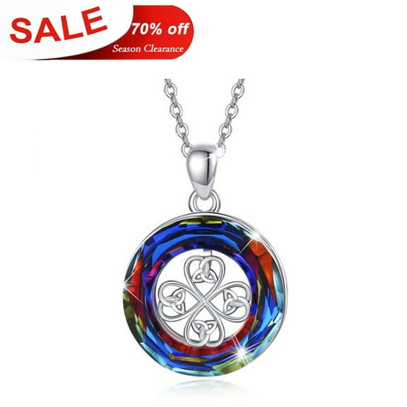 Cuoka Four Leaf Clover Necklace 925 Sterling Silver Crystal Pendant Necklaces 18K White Gold Plated Hypoallergenic Celtic Knote Jewelry Birthday Xmas Gift for Women Mom Wife