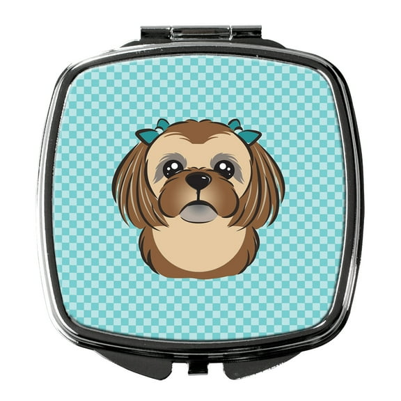 Checkerboard Blue Chocolate Brown Shih Tzu Compact Mirror BB1187SCM