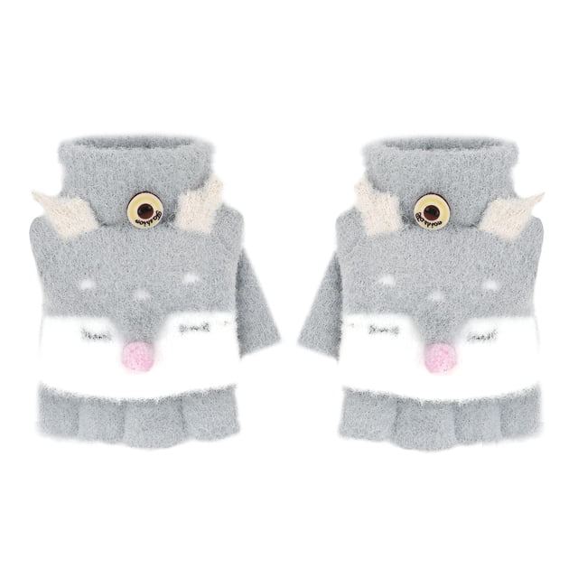 Guantes de invierno con cubiertas para los dedos, guantes mágicos convertibles de punto con tapa, guantes de muñeca elásticos con medio dedo, cálidos, para niños de 3 a 6 años, niñas, Navidad
