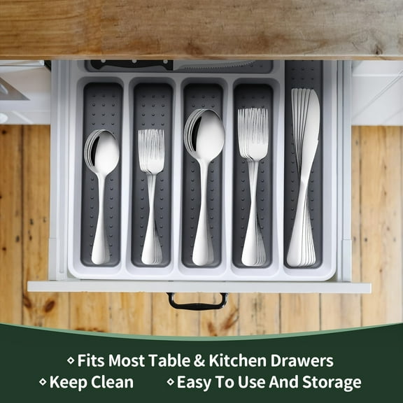 49-Piece Silverware Set With Organizer, Stainless Steel Flatware Cutlery Set Service For 8, Mirror Polished Kitchen Utensils Set With Steak Knives Included Spoons And Forks Set & Tray