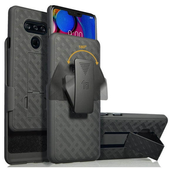 Case with Clip for LG V40, Nakedcellphone Black Kickstand Cover with [Rotating/Ratchet] Belt Hip Holster Combo for LG V40 ThinQ (V405QA7, LM-V405UA, V405TAB)