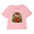 thumbnail image 4 of REORIAFEE Wide Leg Lounge Pants for Women Christmas 3 Piece Pajama Short Sleeve Top and Shorts Santa Graphic Soft Sleepwear Pink XS-2XL, 4 of 7