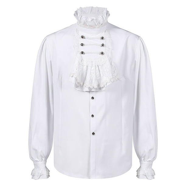 Camisa medieval gótica de manga larga con cuello con volantes para hombre - Material resistente, informal/fiesta, S-XXXL