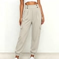 thumbnail image 2 of Khunlpohl Cargo Pant for Womens Button Elastic High Waist Casual Joggers Pants Hiking Athletic Trousers with Multiple Pockets, 2 of 8