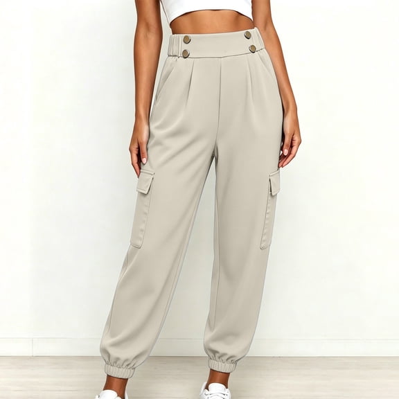 Bnwani Pants for Women, Elastic Waist multi-pocket Solid Color Causal Work Pants
