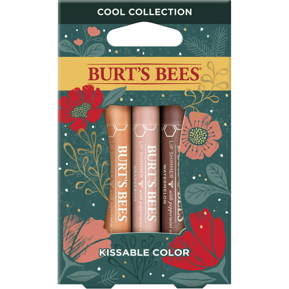 Burt's Bees Kissable Color Holiday Gift Set, Cool Collection, 3 Lip Shimmers