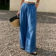 thumbnail image 2 of Womens Linen Lace Trim Pants Summer Boho Elastic Waist Wide Leg Palazzo Pants Flowy Pull on Vacation Beach Pants, XL, 2 of 3