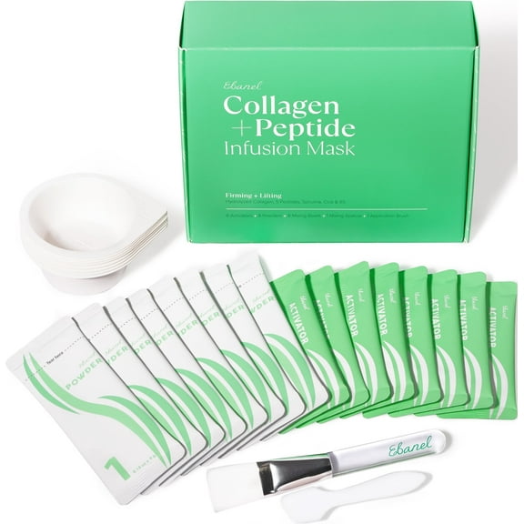 Ebanel Collagen Peptides Wash-Off Face Mask Set, Instant Skin Tightening, Brightening, 8 Pack
