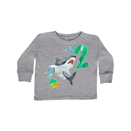 

Inktastic Second Birthday Shark with Cake Gift Toddler Boy or Toddler Girl Long Sleeve T-Shirt