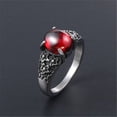 thumbnail image 2 of PAMTIER Unisex Classic Vintage Stainless Steel Carved Flower Pattern Oval Garnet Gemstone Ring Gothic Dragon Claw Red Size 11, 2 of 6