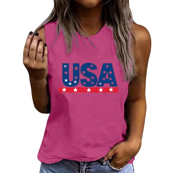 Zynoxe Fourth of July Sleeveless Tops for Women Independence Day Patriotic Graphic Tees Summer Casual Round Neck Sleeveless Women's Tank Tops (#01 Red,S)