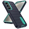 thumbnail image 5 of SaniMore for Samsung Galaxy S24 Hybird Case, [Tempered Glass Screen Protector] Rugged PC Back Shockproof TPU Shell Hidden Kickstand Drop Resistant Anti-slip Heavy Duty Protective Cover, Darkvblue/Cyan, 5 of 9
