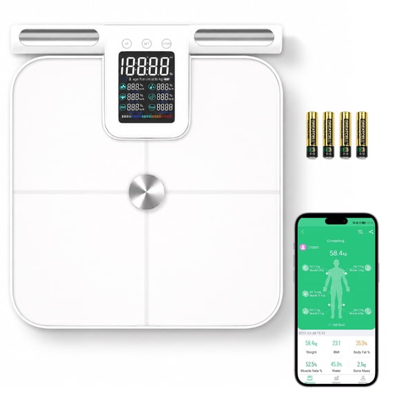 Behome Smart Scale for Body Weight, 8-Electrode Smart Body Composition Health Scale,Handle Display Screen,WiFi & Bluetooth, 24 Body Metrics, High Accuracy Bathroom Scale,White