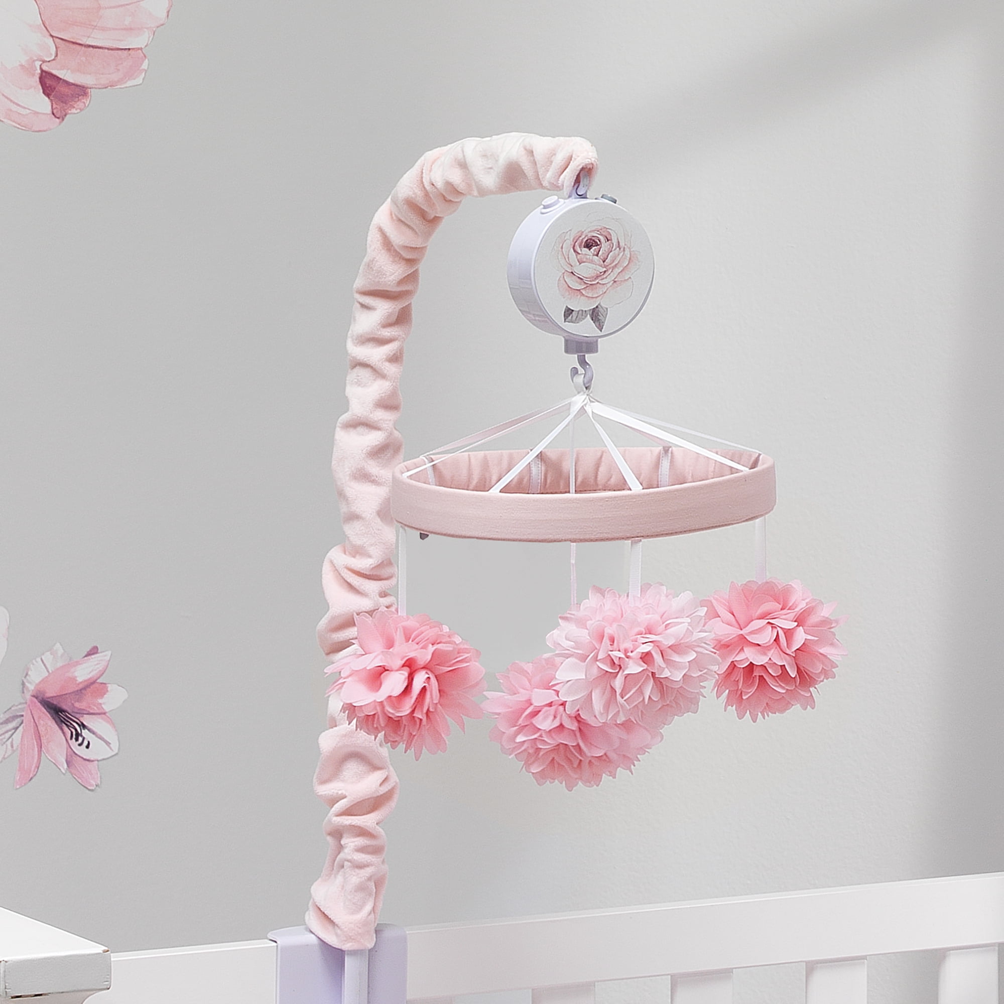 Lambs & Ivy Signature Botanical Baby Pink Floral Musical Baby Crib Mobile
