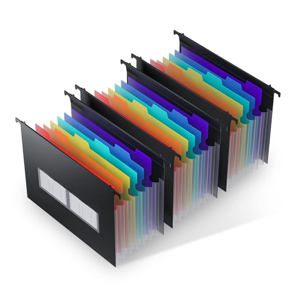 ThinkTex Plastic Expanding Hanging File Folders, 7 Innovative 1.2" Accordian Pockets, Large Capacity, Multi-Color Tabs, Letter Size for Filing Cabine