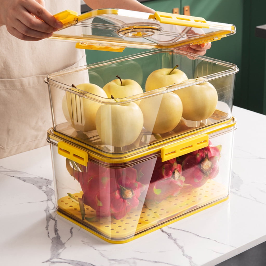 Plastic Food Storage Box Container with Lid and Drain Tray Timing Function Fridge Produce Saver Refrigerator Organizer Keeper Leakproof Lunch Box