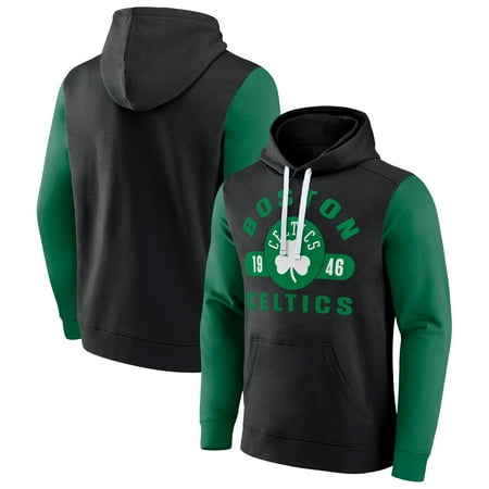 Men's Fanatics Branded Black/Kelly Green Boston Celtics Attack Colorblock Pullover Hoodie