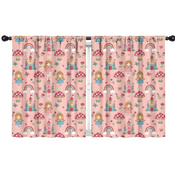 Blackout Kids Curtains,Princess Mushroom Castle Pattern Childrens Insulated Curtains Set Of 2,Bedroom Essentials,Toddler Room Decor 42"x54"