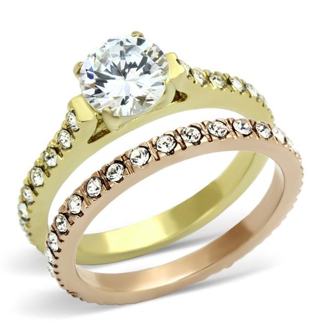 Bague en Acier Inoxydable IP Gold & IP Rose avec Grade AAA CZ en Transparent - Taille 10