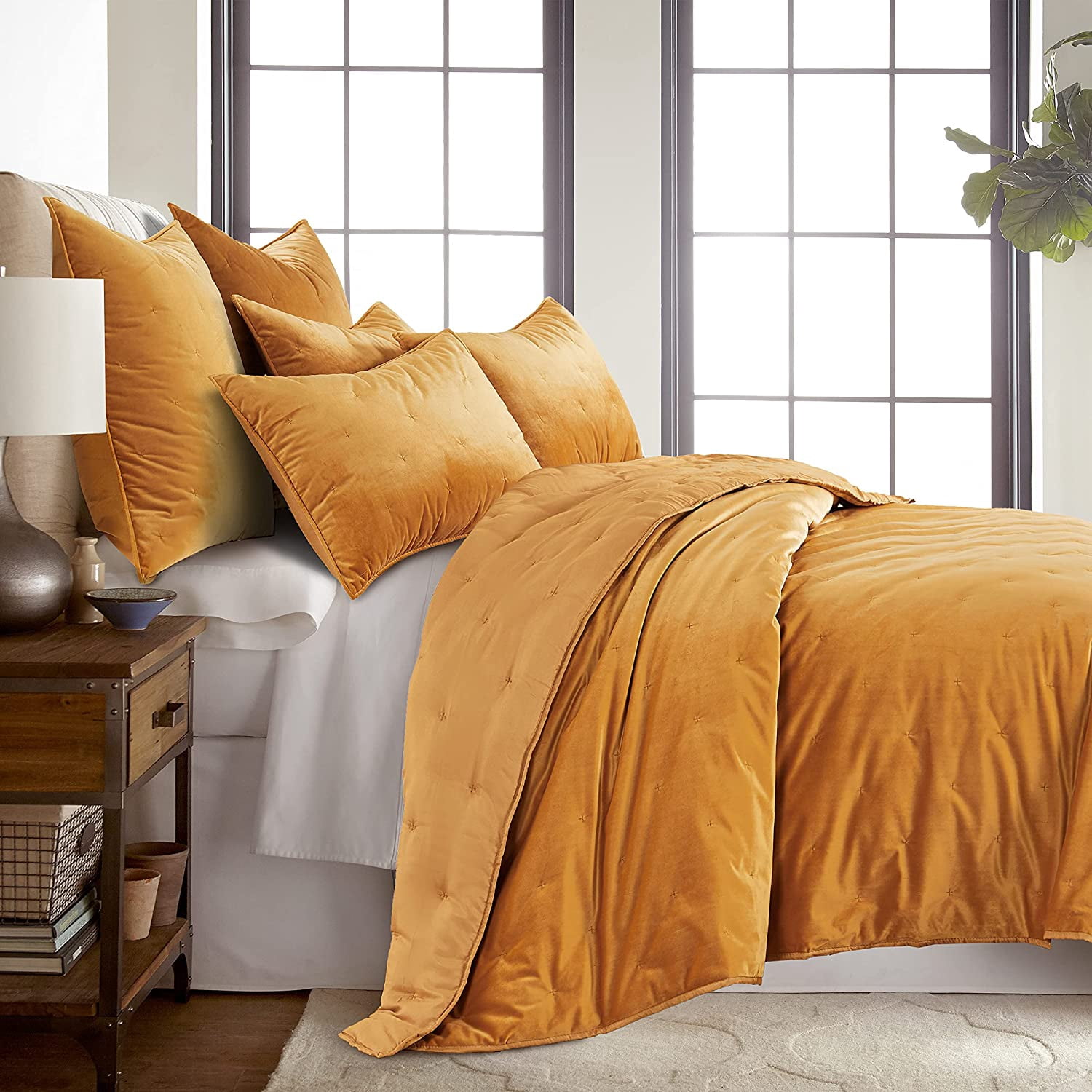 Birch Hill by Levtex Home - Calabria King/Cal King Quilt - Gold - Velvet - Dot Stitch Quilting - Quilt (106 x 92 in.) - Polyester Velvet