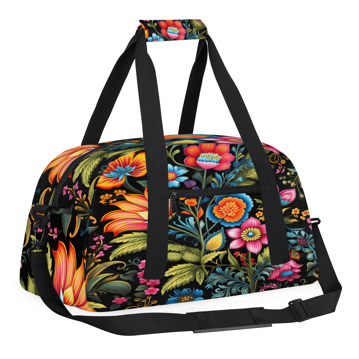 Herdesigns Colorful Flowers Sports Duffle Bag for Women & Men, Spring Summer Gym Bag Dance Bag Overnight Bag Carry On Weekender Travel Bag