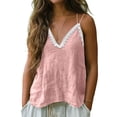 thumbnail image 2 of Women Summer Camisole Tops Lace V Neck Spaghetti Strap Loose Breathable Linen Casual Boho Sleeveless Tank Tops S, 2 of 8