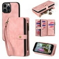 thumbnail image 2 of for iPhone 16e Case Detachable Wallet Zipper Rugged Case with Card Holder, 2 in 1 PU Leather Flip Folio Case with Stand Wrist Strap Shockproof Phone Cover for iPhone 16e, Pink, 2 of 8