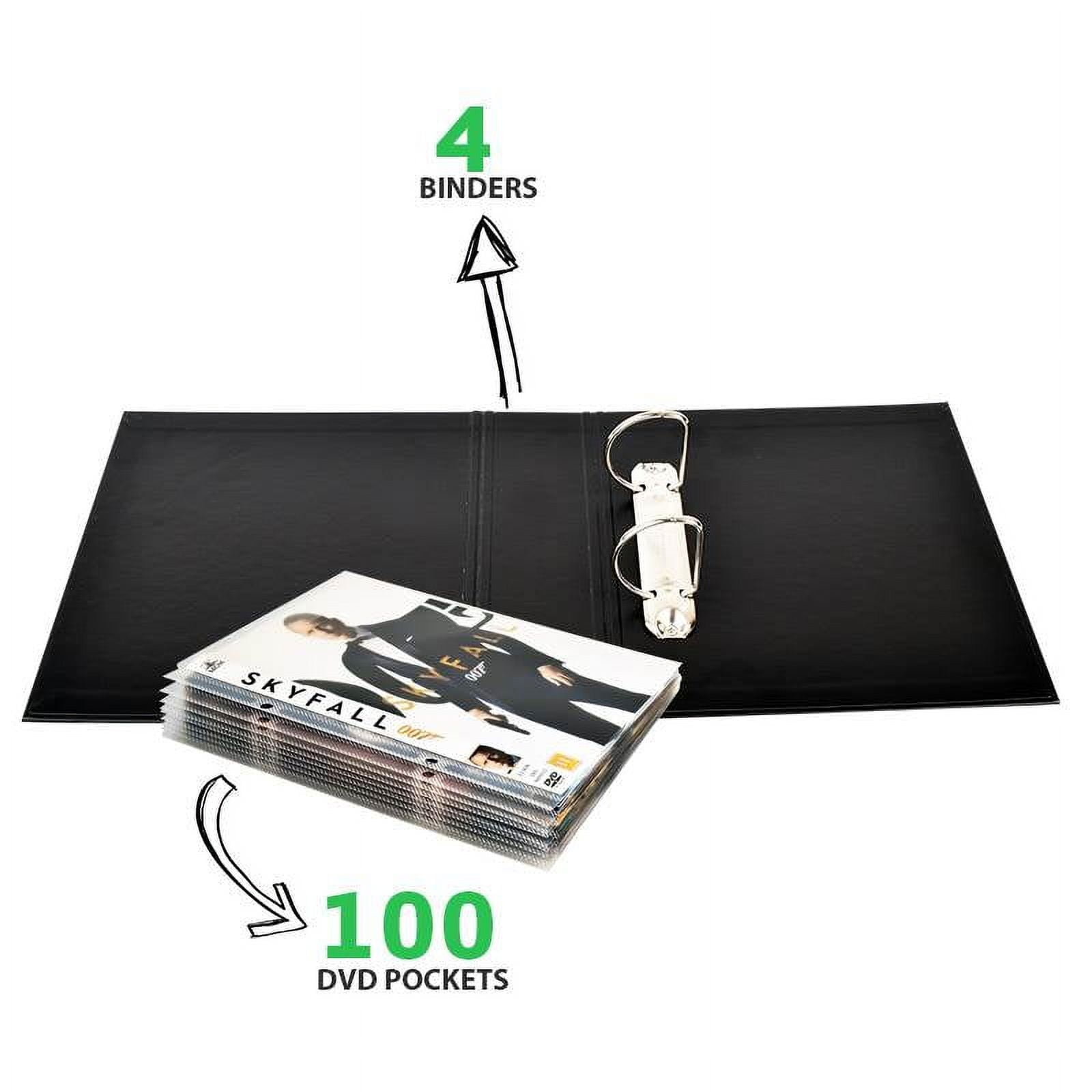 Djois® DVD Bundle, 100 Transparent Single DVD Sleeves/Pack , 4 Black DVD Binders (10264)