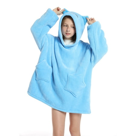 

CenturyX Family Matching Oversized Hoodie Blanket Sweatshirt Comfortable Sherpa Giant Pullover with Large Front Pocket for Kids Men Women Blue owl Kid