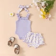 thumbnail image 3 of Gubotare Summer Clothes Girl Western Baby Girl Clothes Romper Onesie Ruffle Layered Shorts Headband 3Pcs Summer Clothes 0 3 6 9 12 18 24 Months (Light Purple,Size 3-6 Months), 3 of 3