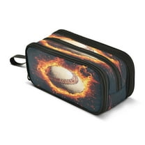 ALAZA Baseball with Flame Kids Pencil Case Bag 3 Compartment Pen Pouch Large Storage Holder Box Organizer