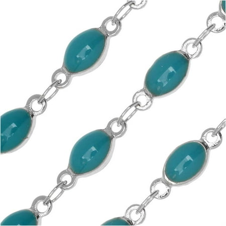 Oval Cable Link - Zola Elements Bulk Chain, Oval Bead Cable Links 4x10.5mm, By the Foot, Rhodium Plated / Turquoise
