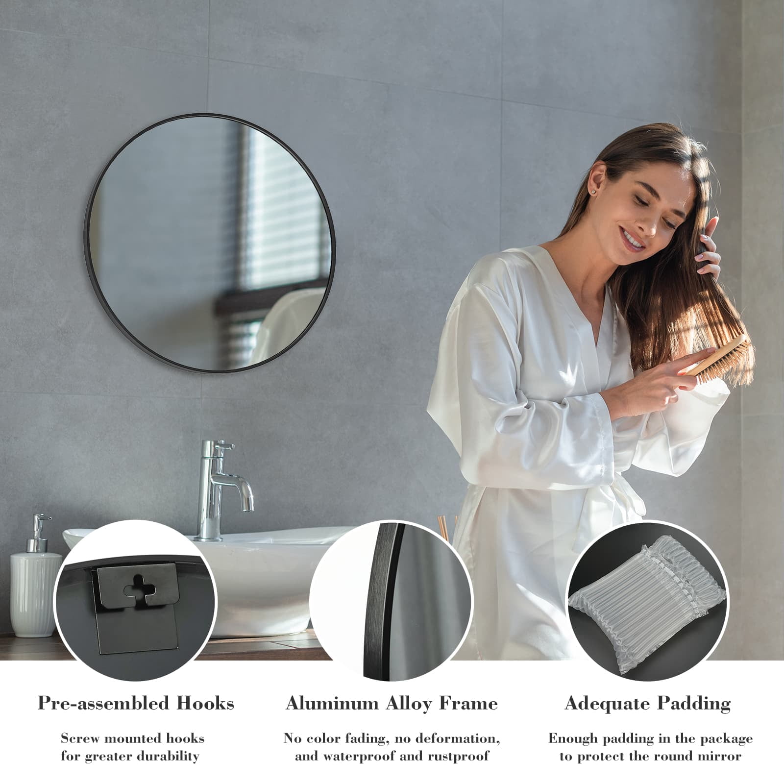 MAYEERTY 20in Black Round Wall Mirror Bathroom Mirrors, Circle Vanity Mirror