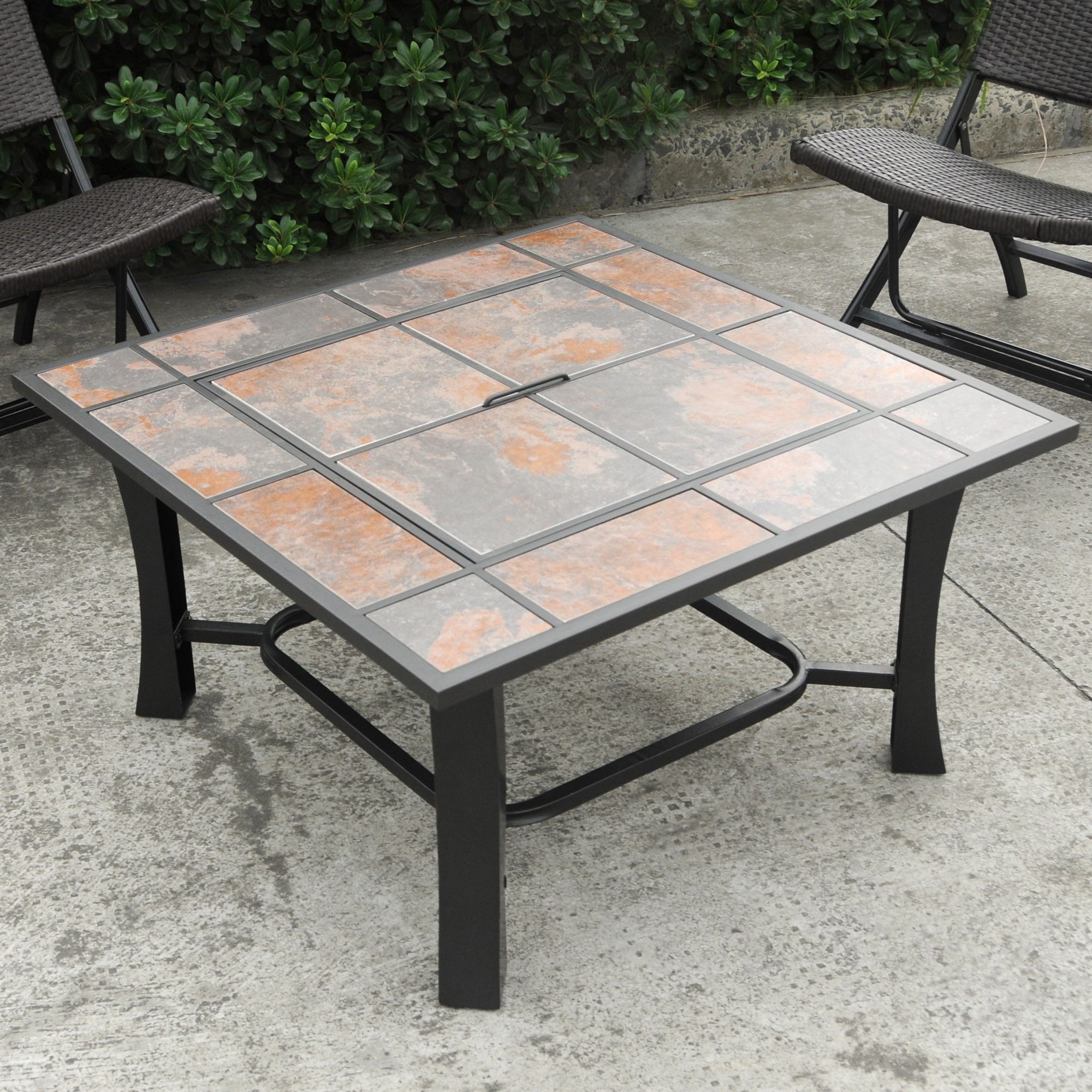 Axxonn 32", 2-in-1 Malaga Convertible Square Tile Top Fire Pit, Coffee Table wood burning Fire Bowl - image 3 of 5