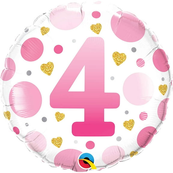 18 inch Age 4 Pink Dots Qualatex Foil Mylar Balloon - Party Supplies Decorations