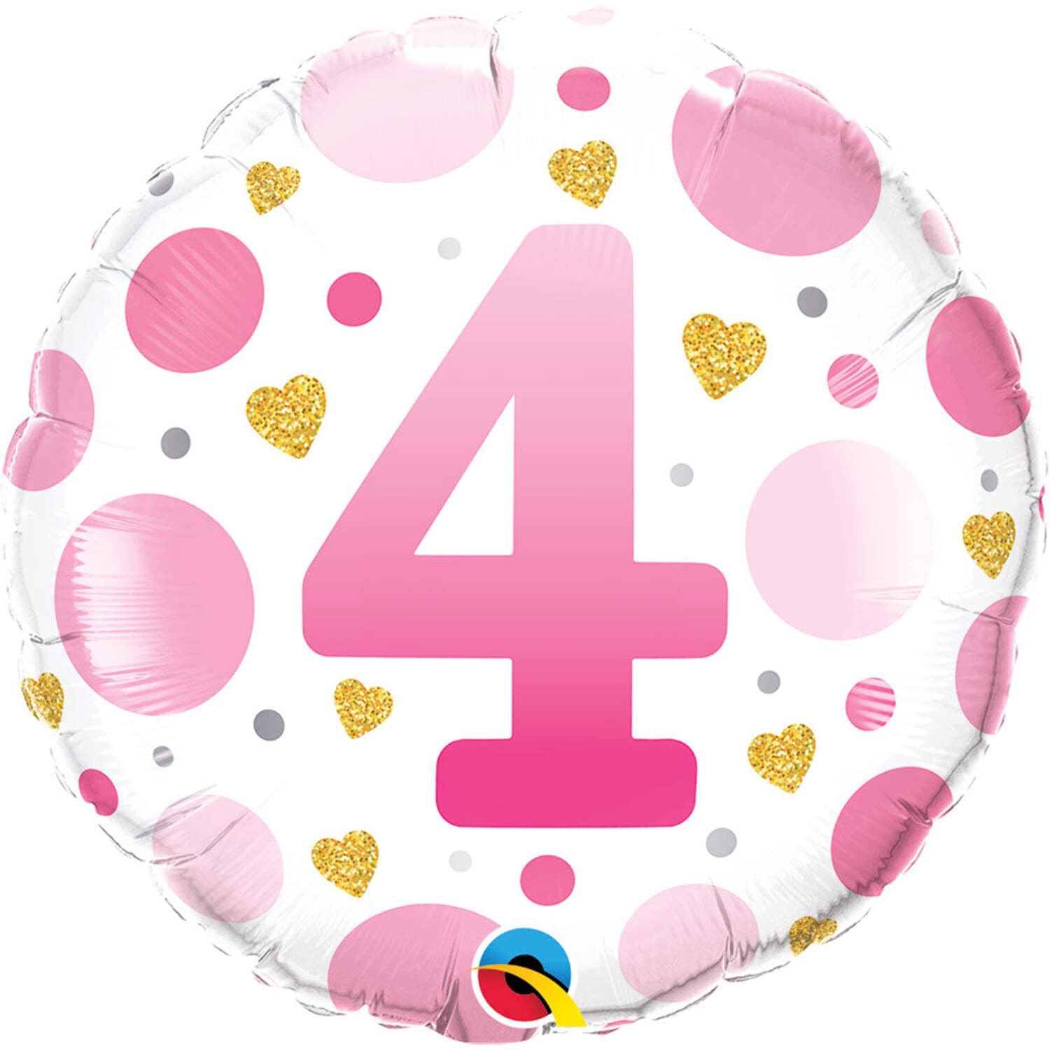 18 inch Age 4 Pink Dots Qualatex Foil Mylar Balloon - Party Supplies Decorations