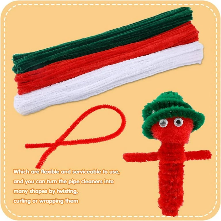150 Pieces Pipe Cleaners Chenille Stem Solid Color Pipe Cleaners Bulk for  Halloween、Christmas DIY Craft Supplies Thick Pipe Cleaners Chenille Stems  with 4 Size 120 pcs Plastic Doll Eyes（3colors） 