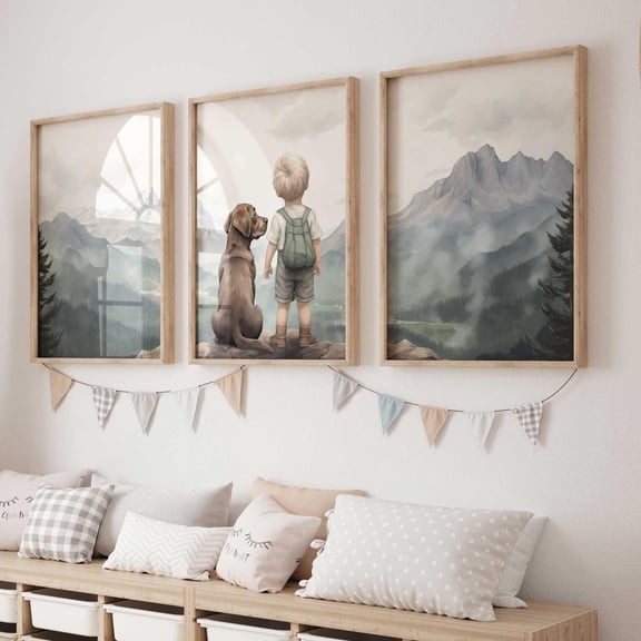 Luvia Labrador Nursery Decor Set Of 3, Brown Labrador Retriever Art, Boy & Dog Art, Brown Lab Print, Dog Nursery, Puppy Nursery, Modern Wall Decor Set 3 Prints 8x12 UNFRAMED