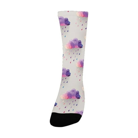 

Geometric Decor Retro Decor Triangle Pattern Geometric Art Mosaic RaIn Drops On Polka Dots Print Pur Women s Custom Socks (Made In USA)