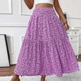 thumbnail image 5 of larppty Women's Summer Boho Skirt - High-Waist Ruffled Layered Floral Maxi Dress with Elastic Waist（Purple， L）, 5 of 9