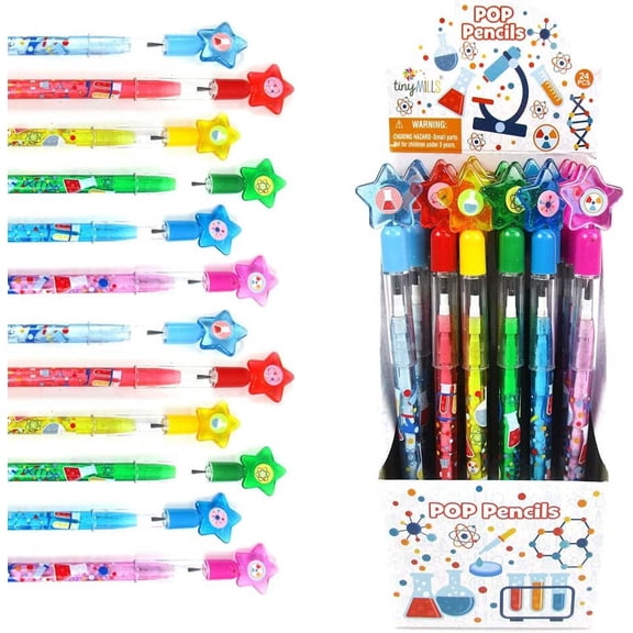 Tinymills STEM Novelty Pencils with Eraser, 24 Count