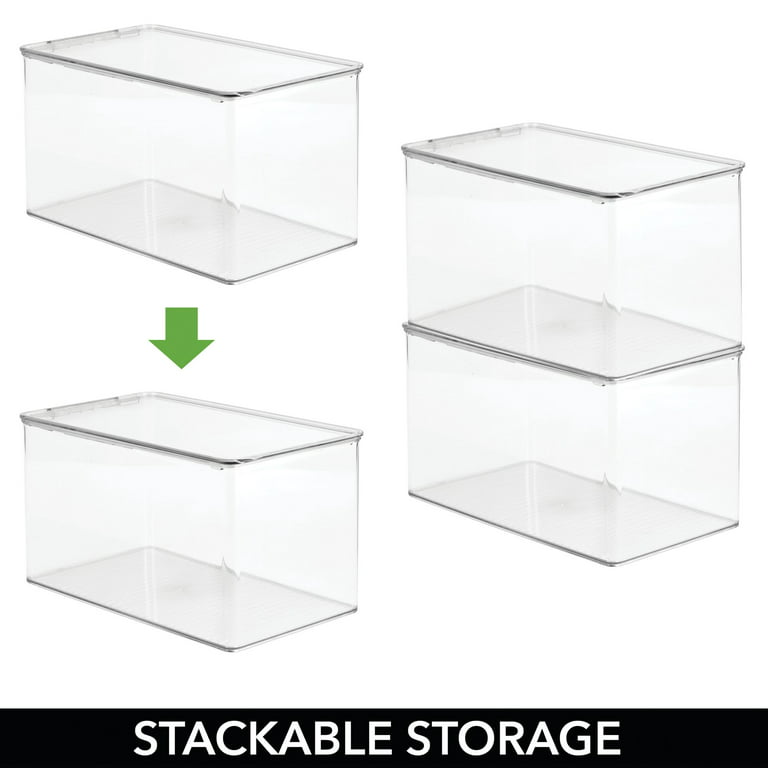 mDesign Stackable Plastic Bathroom Organizer Box with Lid, 2 Pack