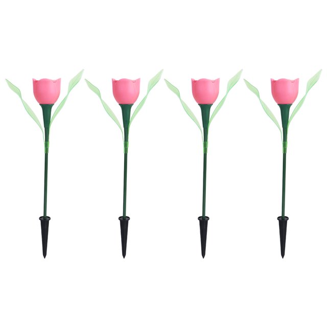 Luces LED solares para jardín con forma de tulipán, impermeables, de color rosa, para decoración de exteriores, paquete de 4
