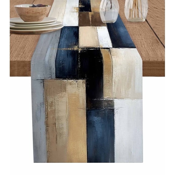 Table Runner Blue Brown Black Painting Table Decoration for Kitchen Dinning Abstract Art Table Decoration for Indoor Outdoor Party Wedding Decor 13x72inch